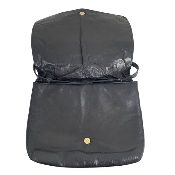 Southwestern Design Fabric Front Flap w/ Tassels Black Leather Shoulder Bag - Picture 3 of 10
